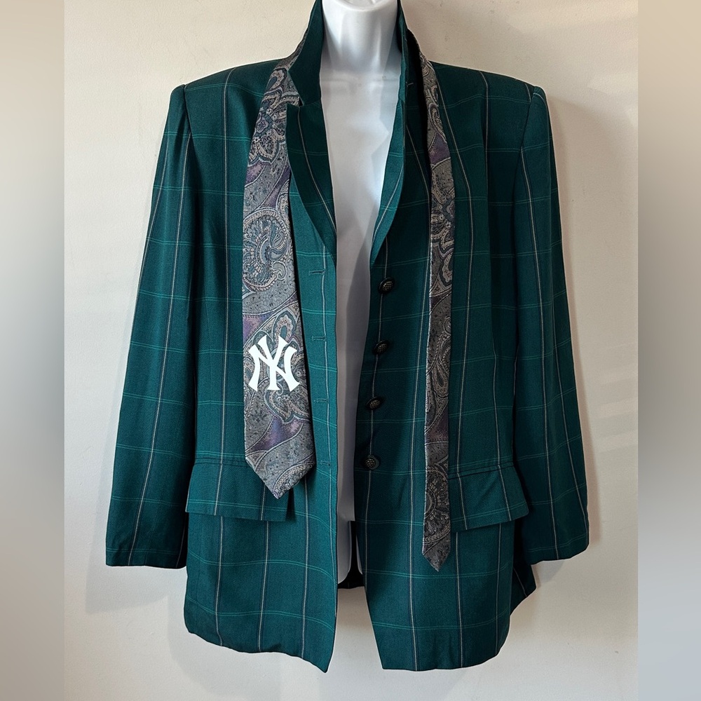 Teal Green Vintage Plaid Blazer By KASPER for ASL Size 14
